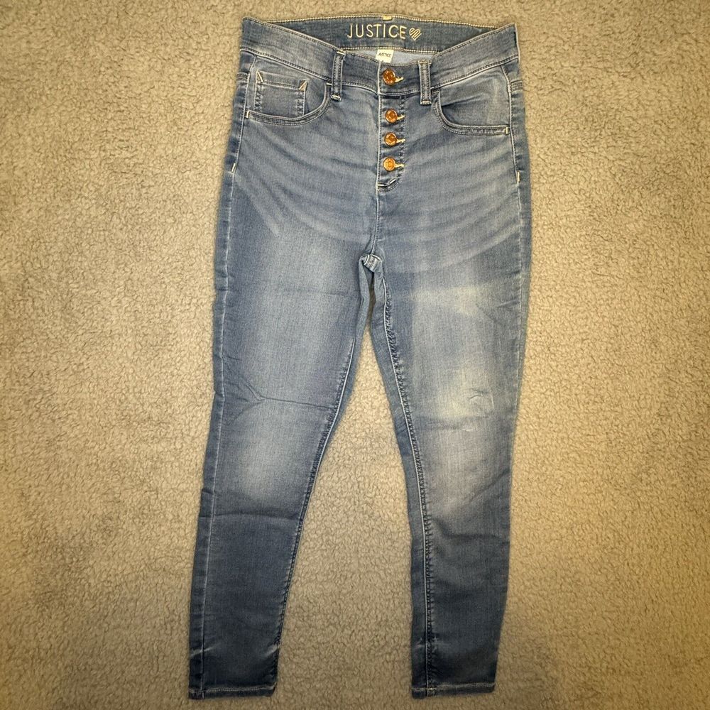 Justice High Rise Button Fly Blue Jegging Stretch Jeans‎ Girls 14 Plus